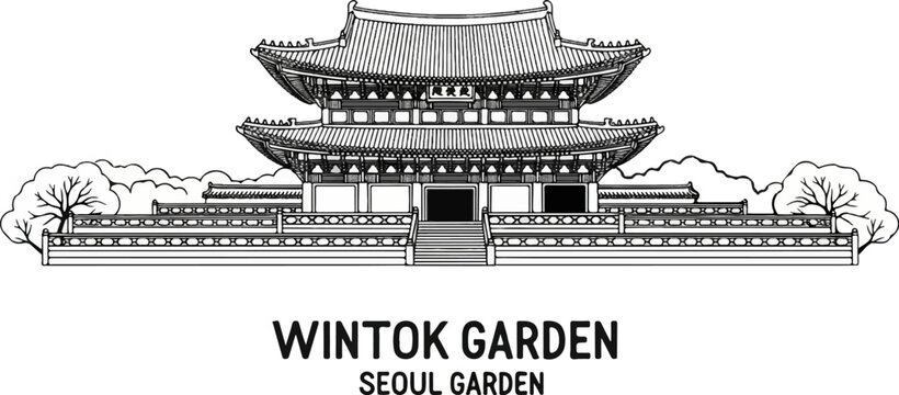 Ornate traditional East Asian pagoda-style building with intricate rooflines and surrounding trees