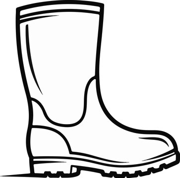 Outline drawing of a tall, rubber boot with a thick sole
