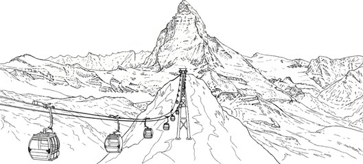 Mountain landscape with cable cars ascending a majestic peak © Kanan