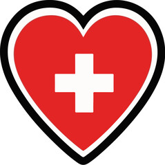 Obraz premium Red heart with white cross, symbolizing health, care, and aid