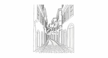 Narrow cobbled street with arched doorways and tall buildings © Kanan