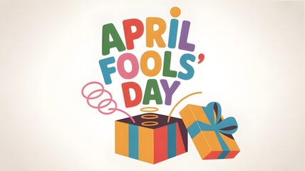 Illustration Celebrating April Fools' Day.Lettering quote April fools day springing out of box. jack in the box toy,Unique first april day slogan stylized typography.Funny card for party, social media