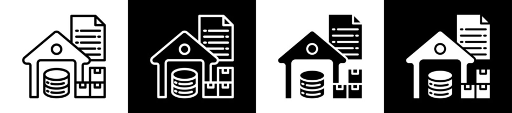 Data Inventory Icon Set In Black And White Filled Style Collection