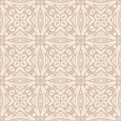 Obraz premium Beige Geometric Floral Seamless Pattern with Retro Tile Lattice Ornament