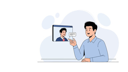 Man video calling colleague, remote communication concept