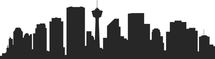 Obraz premium Calgary Alberta skyline silhouette with downtown skyscrapers and Calgary Tower isolated on white background, modern urban cityscape panorama illustration for travel, business, tourism.