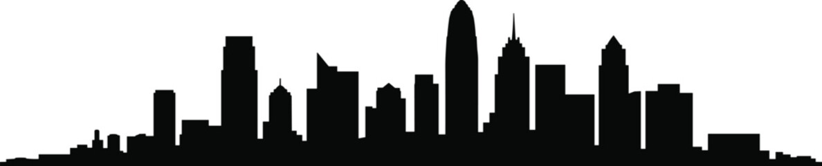 Obraz premium Charlotte North Carolina skyline silhouette with modern downtown skyscrapers panorama isolated on white background, urban cityscape outline illustration for business, and tourism design use.