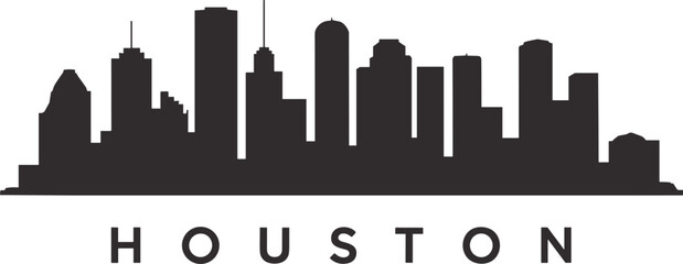 Houston city skyline silhouette vector illustration with modern skyscrapers and bold Houston typography text, panoramic urban cityscape design, isolated on white background for travel branding. © MSTALIFNUR