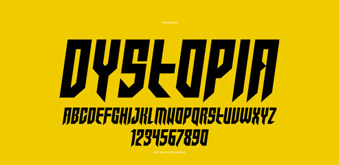 Sharp and bold italic vector display font for logo, gothic or heavy metal style modern typeface, edgy hard rock letters and numbers alphabet for titles or slogans, heavy typography.