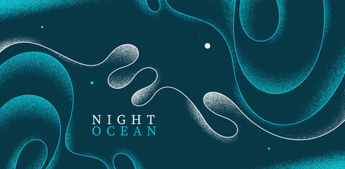Plakat Seashore in the night abstract linear vector background, dark ocean water and sand on waves calming and relaxing abstract art, curvy lines and textures minimal graphics.