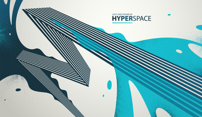 Blast of exploding lava over parallel lines in perspective vector abstract background, concept of order converting to chaos as entropy is rising, surreal fluid splash.