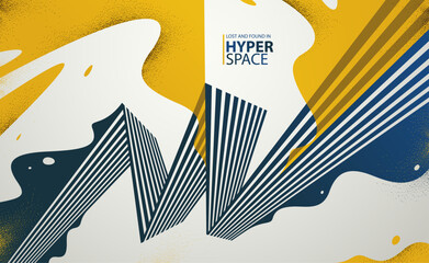 Fluid splash in motion over 3D lines in perspective space vector abstract background, energy blast explosion in chaos, surreal explosion art wallpaper.