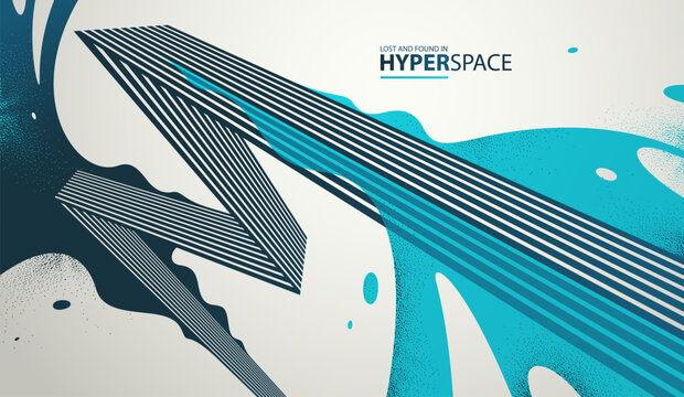 Blast of exploding lava over parallel lines in perspective vector abstract background, concept of order converting to chaos as entropy is rising, surreal fluid splash.