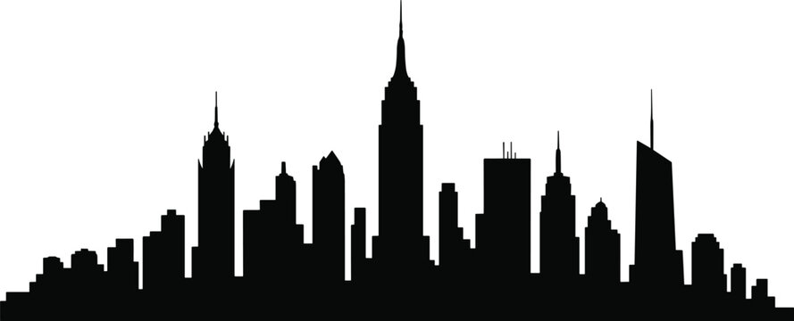 New York City skyline silhouette with Empire State Building isolated on white background, modern Manhattan downtown skyscrapers panorama illustration for travel, business, architecture