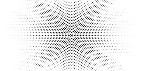 Halftone gradient sun rays pattern. Abstract halftone color dots background. Red pop art, comic small dots. star rays halftone poster. shine, explosion. sunrise rays background. © riski