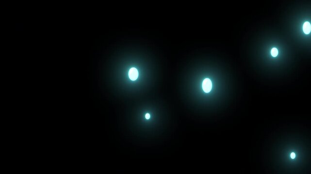 Glowing Cyan Light Particles Animation. Abstract light orbs flowing background 
