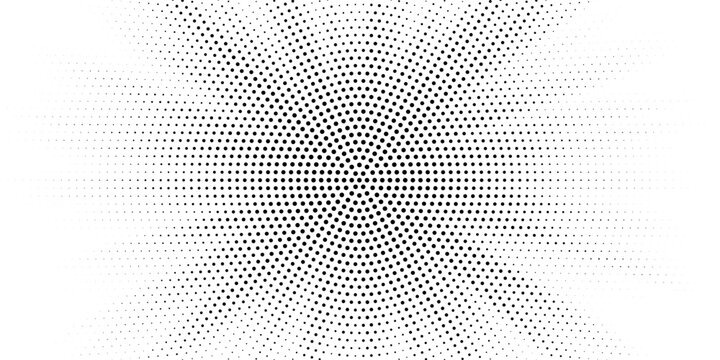Halftone gradient sun rays pattern. Abstract halftone color dots background. Red pop art, comic small dots. star rays halftone poster. shine, explosion. sunrise rays background.