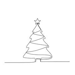 Fototapeta premium Minimalist line drawing of a Christmas tree with star on top 