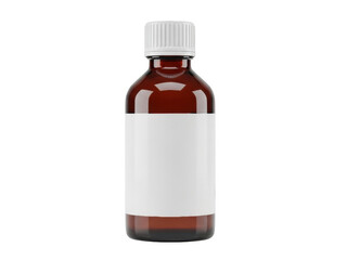 Fototapeta premium A brown glass bottle with a white label and cap on a plain background isolated on transparent background