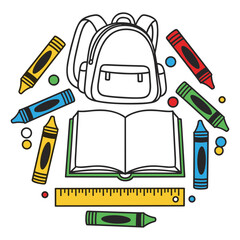 School Supplies Illustration - Backpack, Books, and Stationery Set