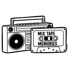 Vintage Boombox with Cassette Tape - Nostalgic Mix Tape Memories Illustration