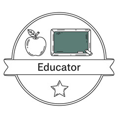 Educator Icon with Apple and Chalkboard