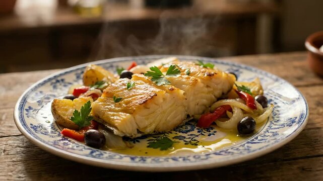 bacalhau do porto traditional portuguese codfish dish orbit video