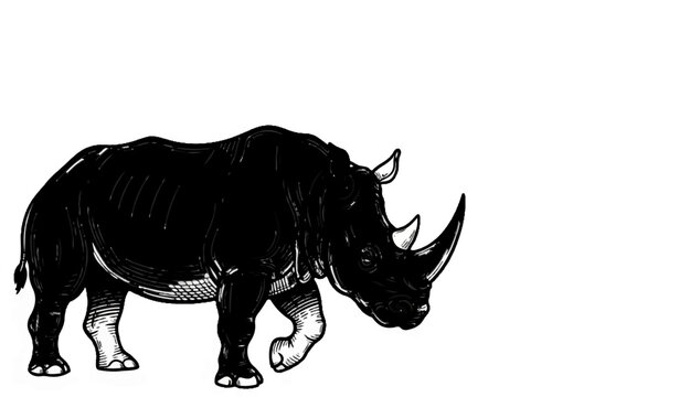 Sketch of a powerful rhinoceros walking with a determined stride