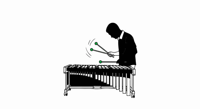 Silhouette of a person playing a marimba with mallets (1)