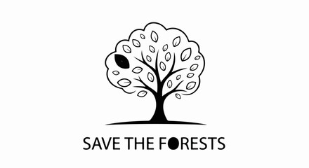 Obraz premium Simple black and white graphic of a tree with leaves and the words 