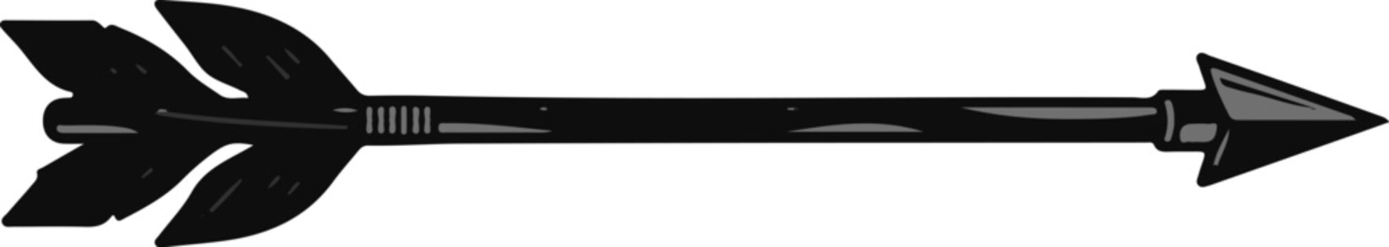 Stylized black arrow with feathered fletching and a pointed arrowhead
