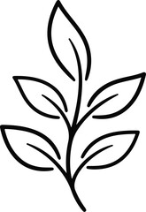 Stylized black outline of a branching plant stem with several leaves