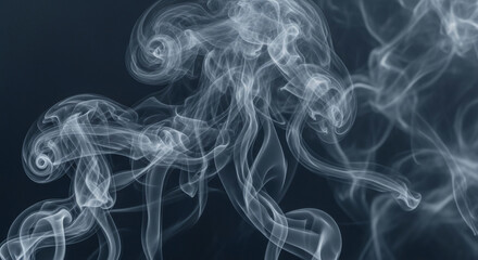 Fototapeta premium Abstract white smoke plumes against a dark blue background, evoking a sense of mystery and calm.