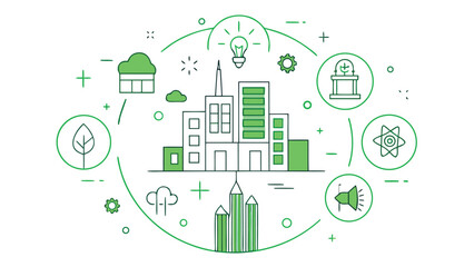 Smart Green City with Renewable Energy Elements &ndash; Sustainable Vector Illustration