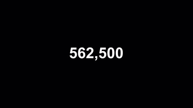 Number counter animation from 0 to 1,000,000  on transparent background, Animated counting Numbers from zero to one million with alpha channel, Counting number animation in 4K.