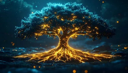 Papier peint photo Chambre de fille Mystical Tree of Life with Glowing Roots and Branches.  © Agung