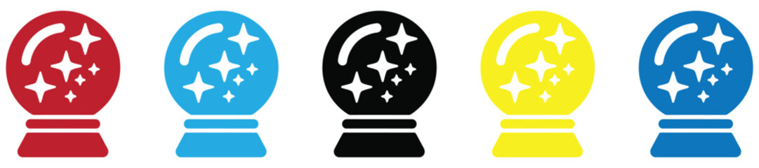 Fortune teller magic crystal ball icon set in outline and flat style , vector illustration.