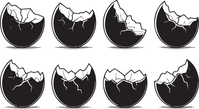 Broken egg shell silhouette vector collection showing cracked organic shapes for easter design project