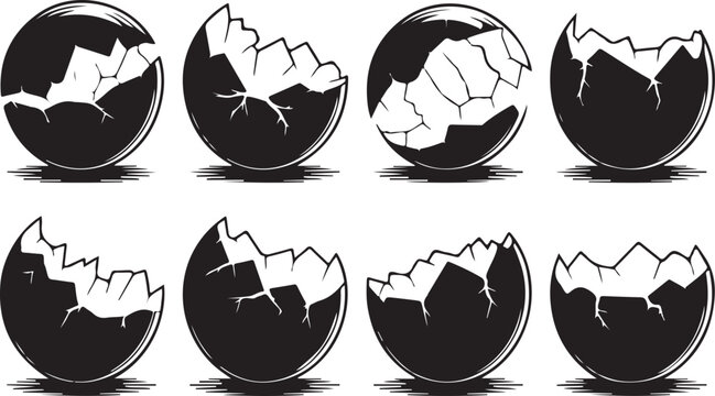 Collection of cracked egg shells in various stages of breakage for easter or conceptual design