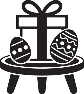 Easter gift box with decorative eggs on stand for holiday celebration and festive decoration