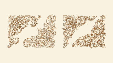 floral carving illustration corner frame design template © MUHAMMAD DENNI