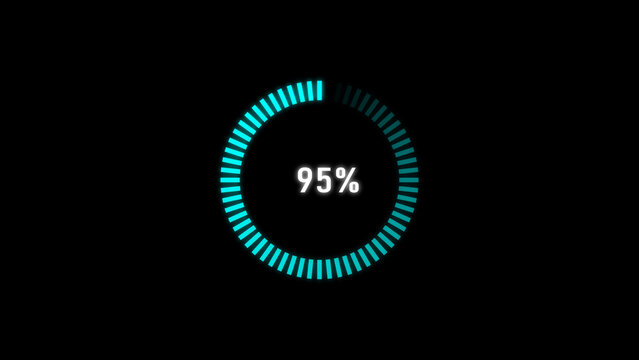 A dynamic cyan color line loading illustration, and loading to completed 1 to 95% illustration. on a black background. and creating a stunning 4k illustration.