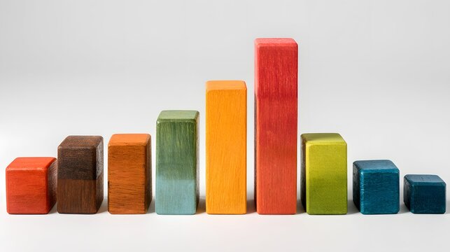 Colorful wooden cubes laid out to show size differences for learning and design.