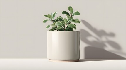 Obraz premium Elegant, modern ceramic planter mockup with smooth lines on neutral backdrop.
