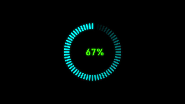 A dynamic cyan color line loading illustration, and loading to completed 1 to 67% illustration. on a black background. and creating a stunning 4k illustration.