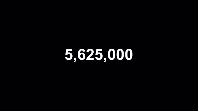 Number counter animation from 0 to 10,000,000  on transparent background, Animated counting Numbers from zero to ten million with alpha channel, Counting number animation in 4K.