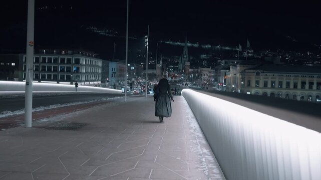 The Drammen city centre during a cold winter night
