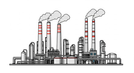 Obraz premium Industrial factory with smoking chimneys illustration.