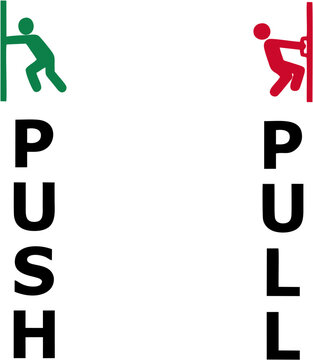 Push and pull door signs with simple vector figures clear instructions for entry and exit isolated on white background 