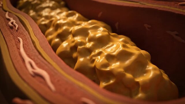 Medical illustration of artery clogging cholesterol buildup concept